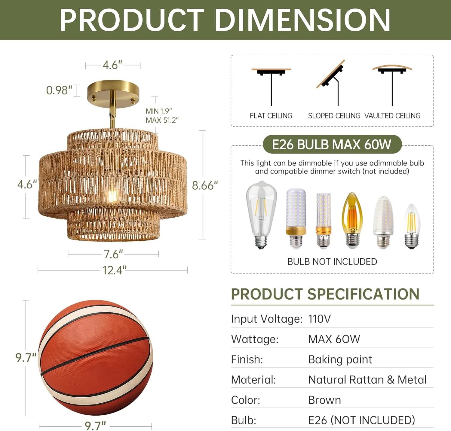 Handwoven boho rattan chandelier pendant light with natural finish, stylish and lightweight for modern home decor.