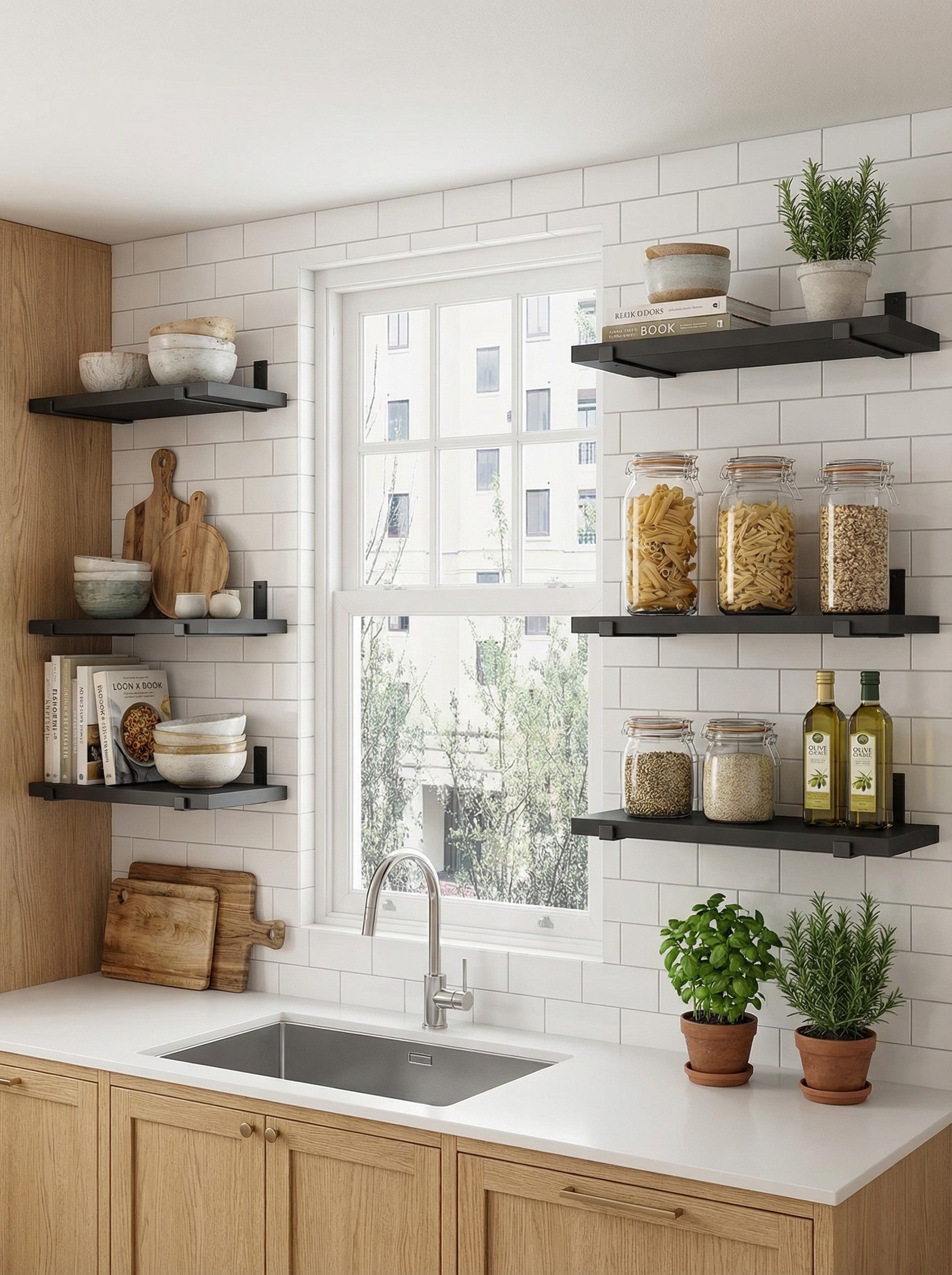 Rustic hard wood floating shelves by 2Dropme mounted on a wall, showcasing natural wood grain and sturdy design.