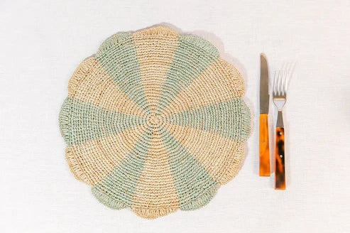 Blue Pinwheel Payton James placemat for table tops, featuring a colorful, decorative design in a close-up view.