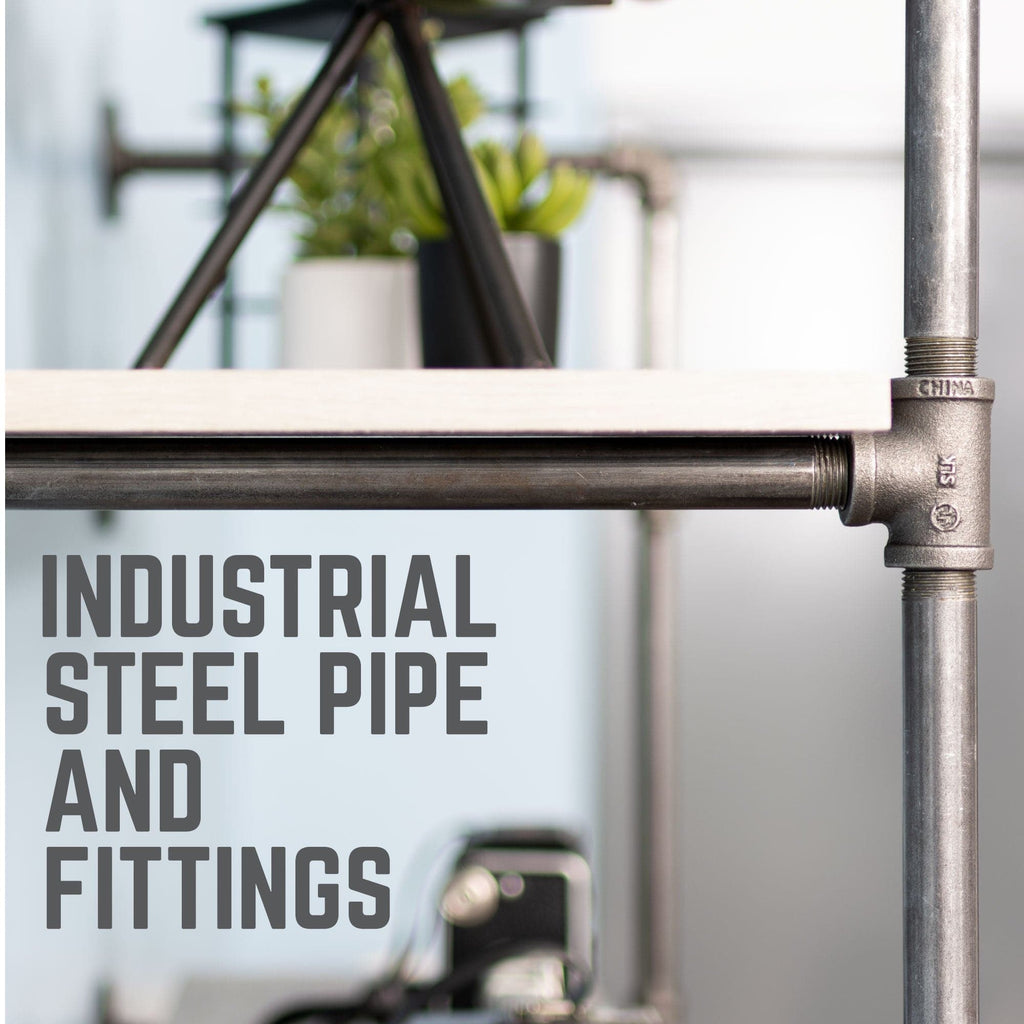 Two-tier wall-mounted shelf with black pipe decor brackets, showcasing industrial-style storage and display space.