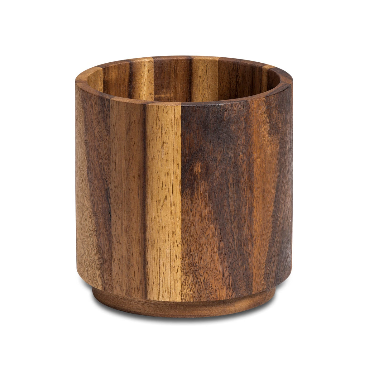 Kalmar Home rotating lazy Susan utensil holder on a tabletop, with multiple compartments for kitchen utensils.