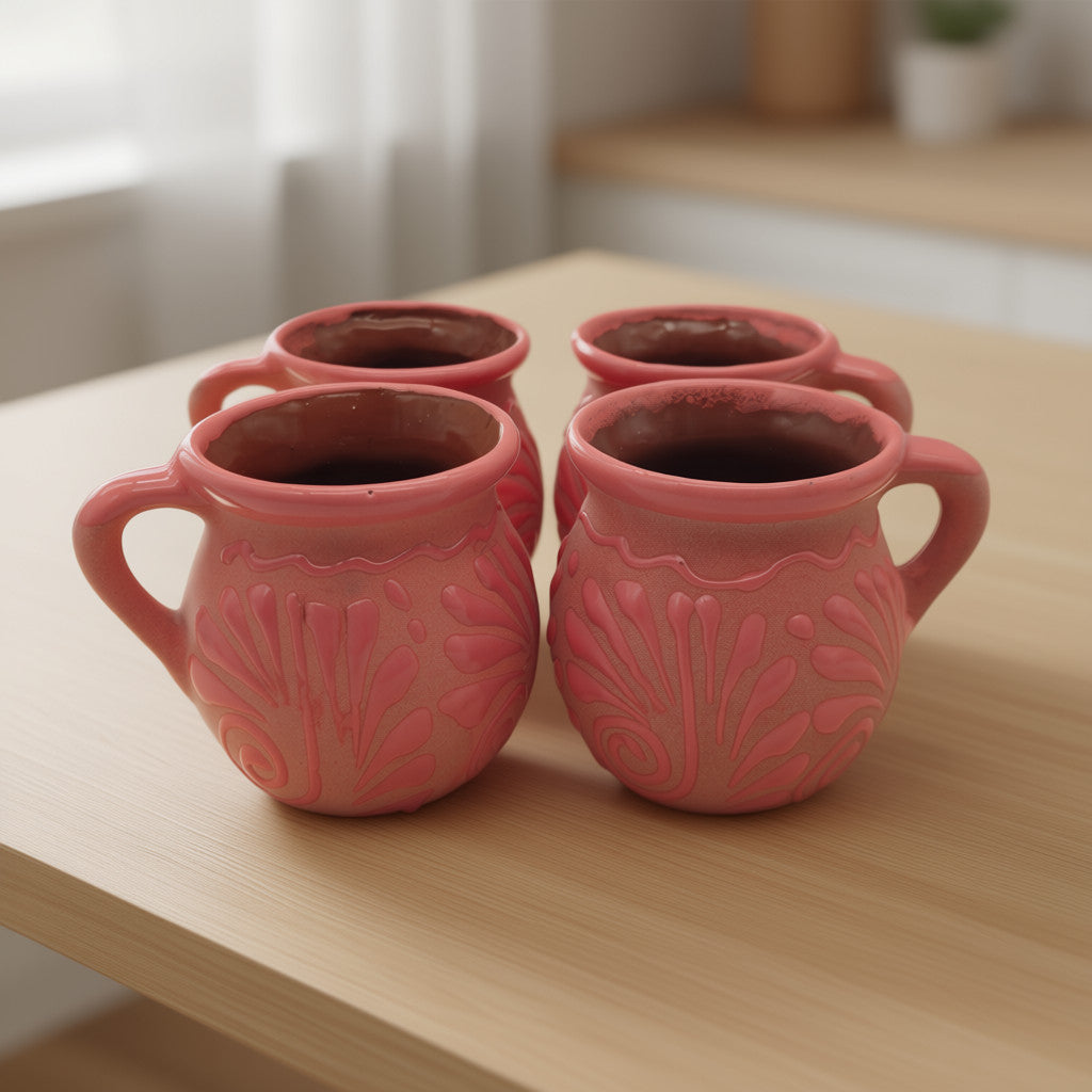 Pink Talavera Mug with vibrant floral patterns from The Talavera Hub, showcasing colorful ceramic craftsmanship.