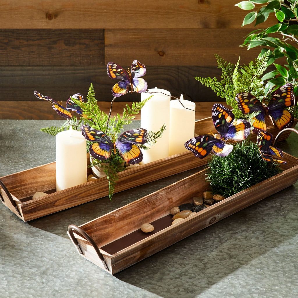 Set of two barnwood serving trays with handles by Countryside Home Decor, featuring rustic wood design and sturdy handles.