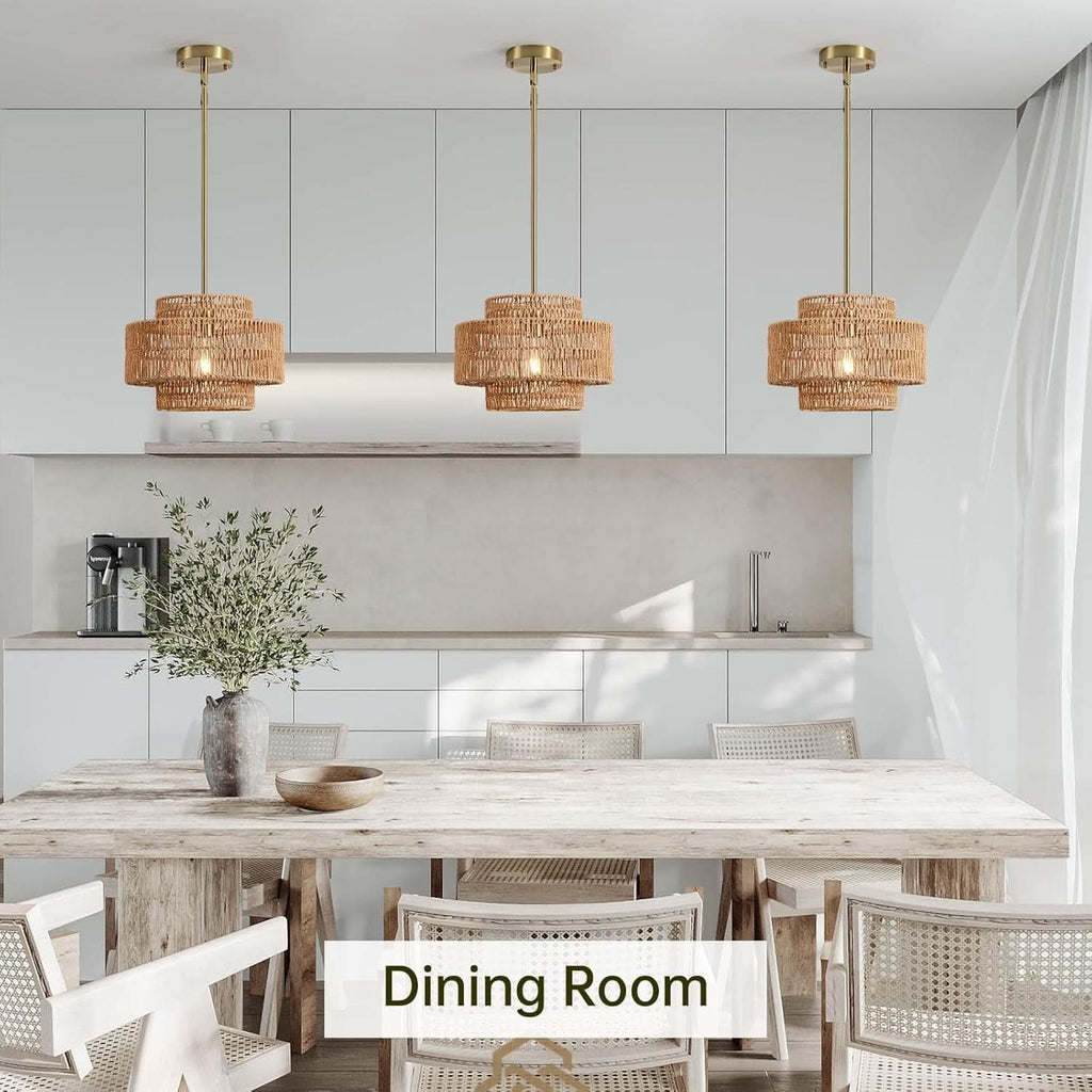 Handwoven boho rattan chandelier by ShipItFurniture, natural pendant light with intricate woven design for cozy home decor