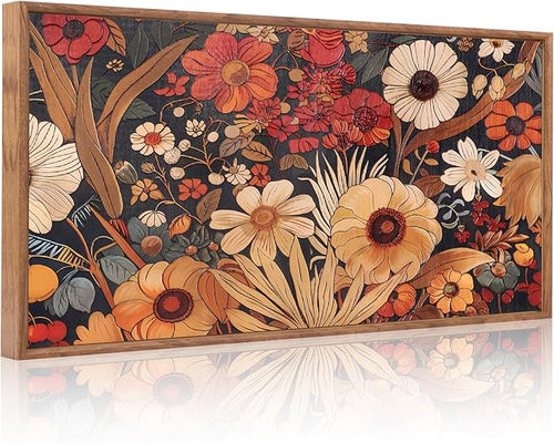 AurLan Boho burnt orange terracotta wildflowers framed wall art 40x20 with textured floral canvas for modern home decor.