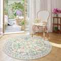 CozyNest Decor Wonnitar floral round area rug, 6ft boho beige carpet with soft flower botanical print for living room or bedroom.