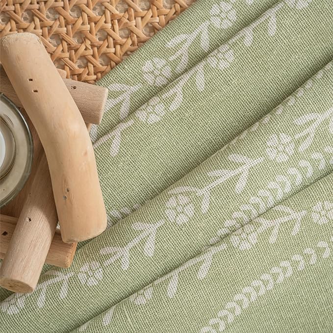 Green stripe floral boho curtain panel by CozyNest Decor, 96 inches long with tassels, ideal for bedroom, living room, or patio windows.