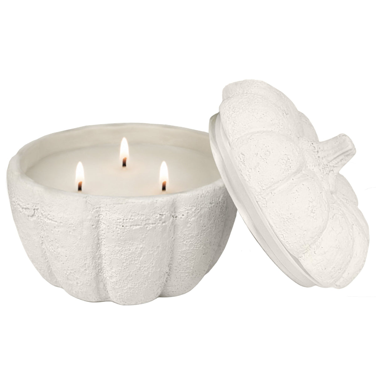 Sweet Water Decor Cashmere and Vanilla soy candle in a large cement pumpkin jar, 13.5 oz, with a warm, cozy aesthetic.