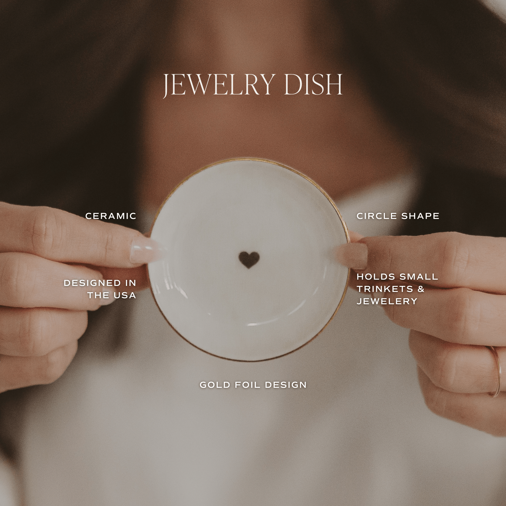 Gold heart-shaped jewelry dish by Sweet Water Decor, decorative jewelry holder for rings, necklaces, and small accessories.