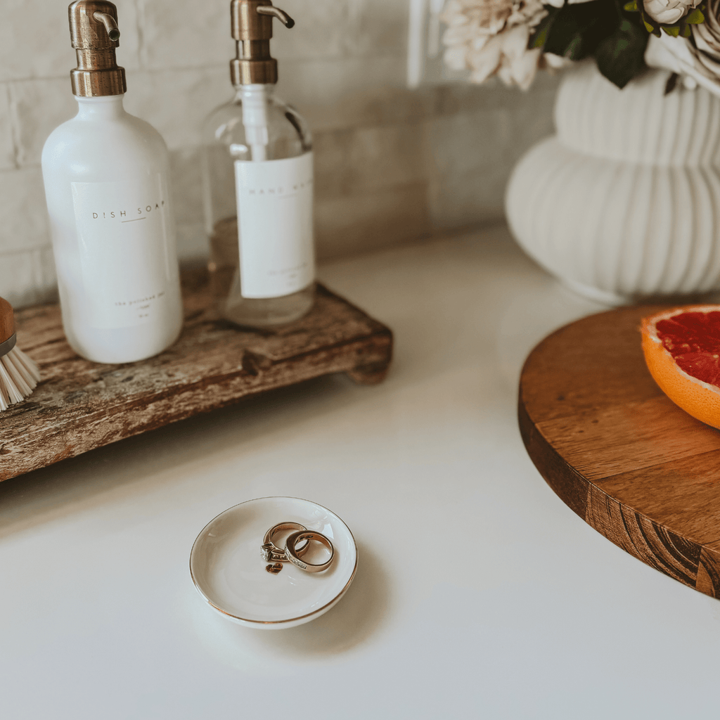 Gold heart-shaped jewelry dish by Sweet Water Decor, decorative jewelry tray for rings and small accessories.