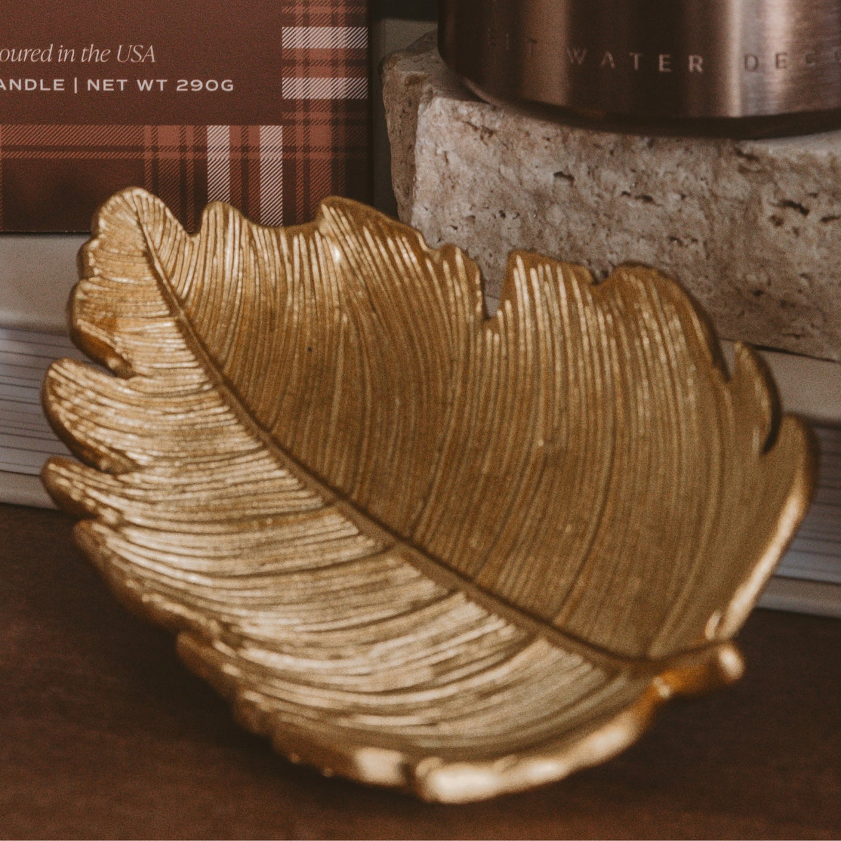 Gold leaf jewelry dish by Sweet Water Decor, decorative jewelry accessory tray with elegant leaf design.