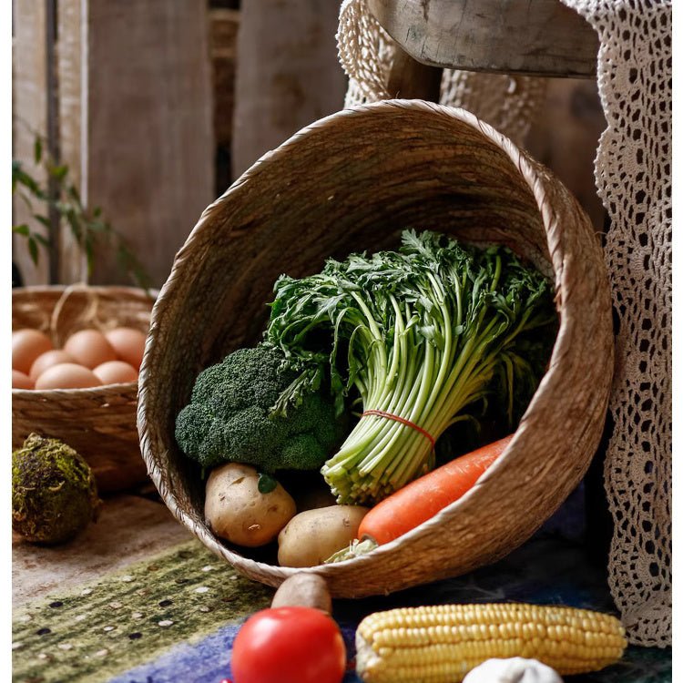 RusticReach seagrass bowl basket with handles, handcrafted natural fiber storage or decorative piece.