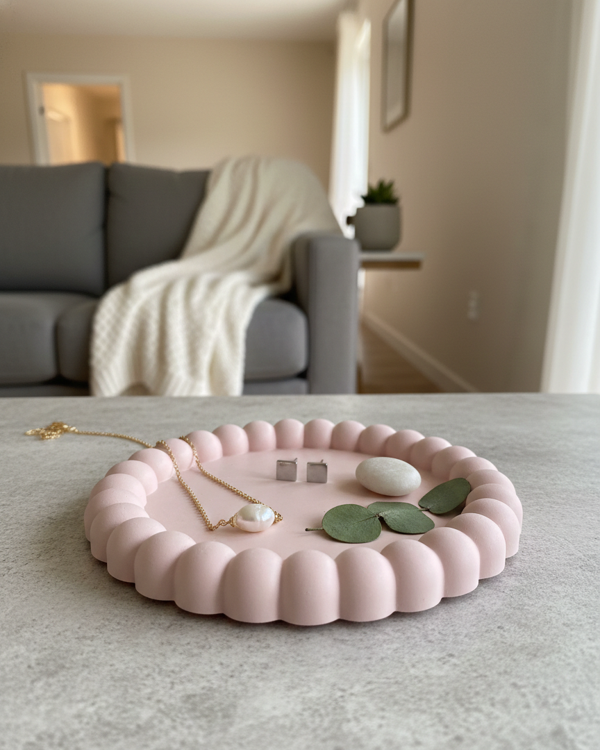 Handmade small bubble trinket dish by Crazy About Candles, featuring minimalist Jesmonite design for jewelry and small items.