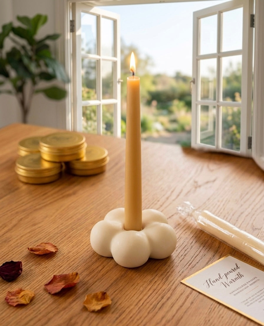Decorative floral bubble taper candle holder by Crazy About Candles, featuring a colorful floral design and glass bubble accents.