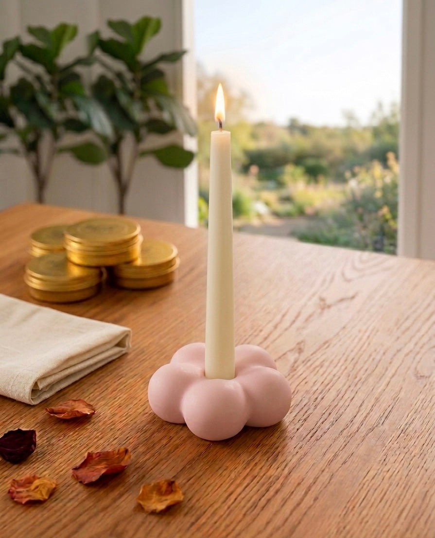 Decorative floral bubble taper candle holder by Crazy About Candles, featuring clear glass with colorful floral accents.
