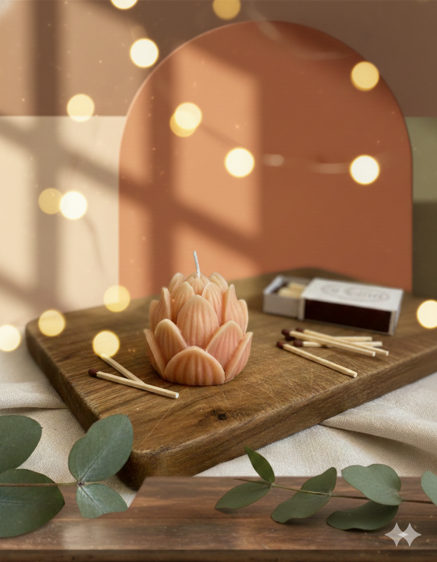 Mini Lotus Candle by Crazy About Candles featuring a delicate tulip-shaped design on a white candle surface.