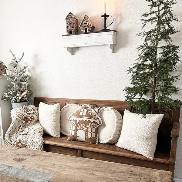 Distressed white wood wall shelf with rustic finish, featuring three open shelves for decorative or functional display.