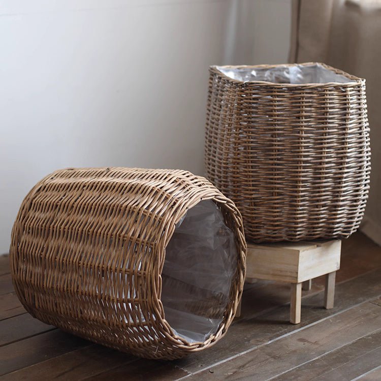 Natural wicker floor planter basket by RusticReach, showing a woven wicker basket suitable for indoor or outdoor plant display.