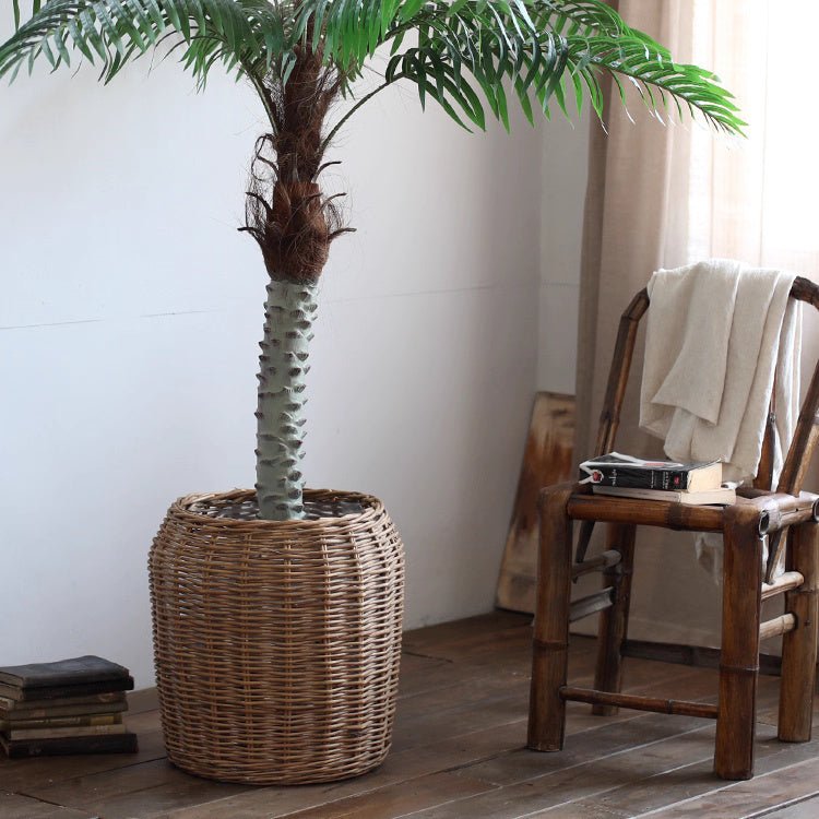 Natural wicker floor planter basket by RusticReach, showing a spacious woven wicker basket suitable for indoor or outdoor plant display.
