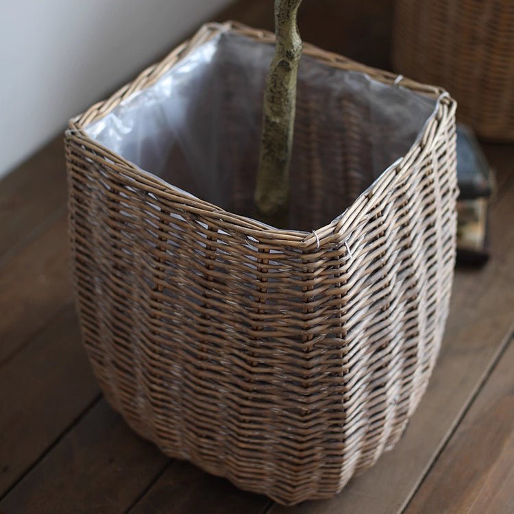 Natural wicker floor planter basket by RusticReach, showcasing a woven wicker design ideal for home or garden decor.