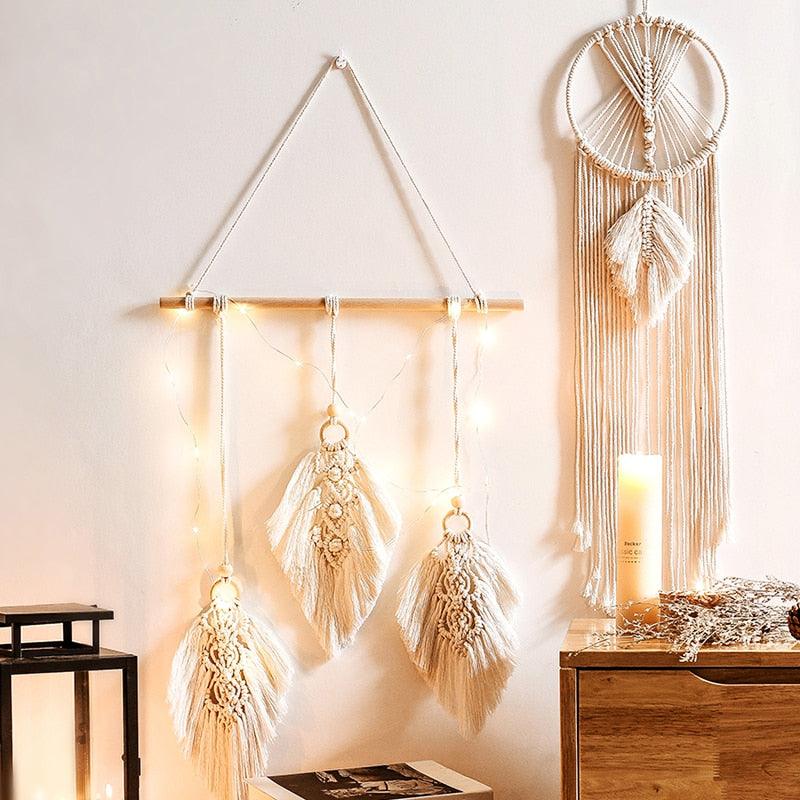 Stevvex leaf wall hanging dream catcher with LED lights, perfect for home decor, bedroom, or dorm room decoration.