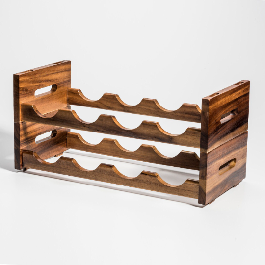 Kalmar Home tabletop stackable wine rack with multiple slots for storing wine bottles securely and stylishly.