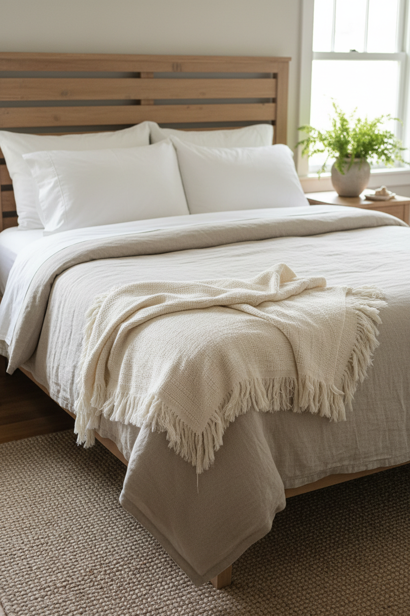 Soft 100% cotton throw blanket by Carolina Cottons with a cozy, textured design, perfect for adding warmth and style to any space.