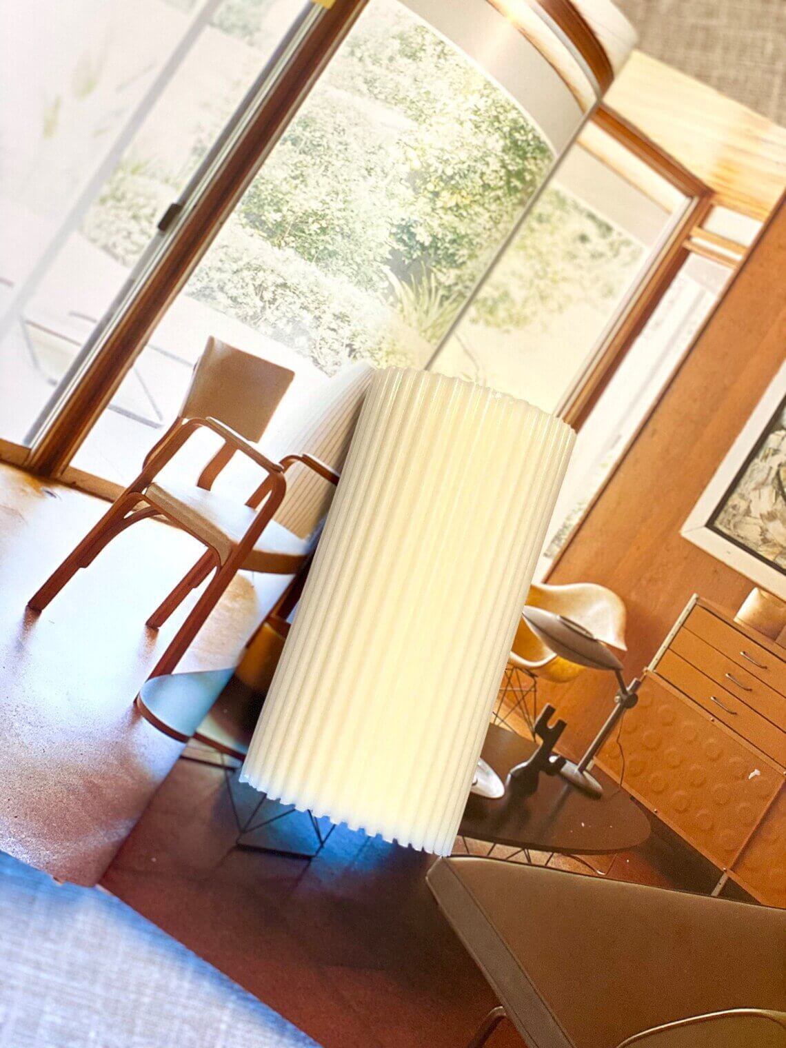 Minimalist ribbed pillar candle from Crazy About Candles with a sleek, textured design.