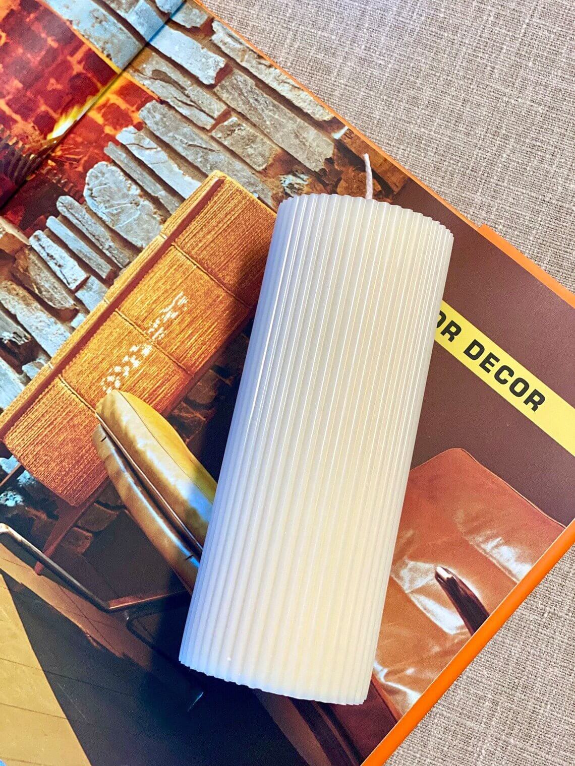 Set of minimalist ribbed candles by Crazy About Candles, featuring sleek pillar designs perfect for modern home decor.