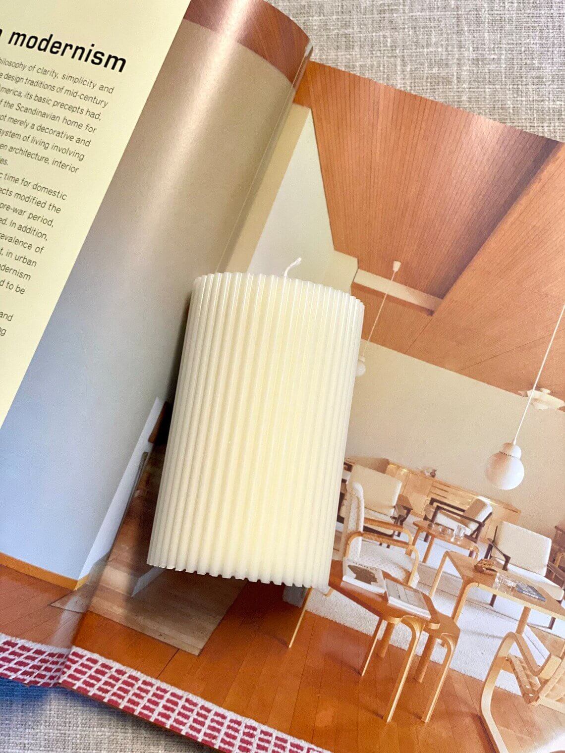 Minimalist ribbed pillar candles from Crazy About Candles, featuring textured design and neutral tones.