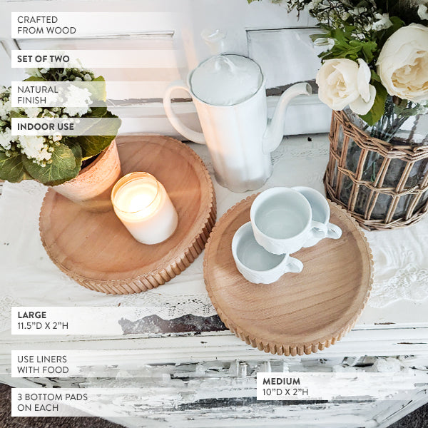 Set of two fluted wooden display trays by Decor Steals, showcasing rustic, handcrafted serving and decorative trays.